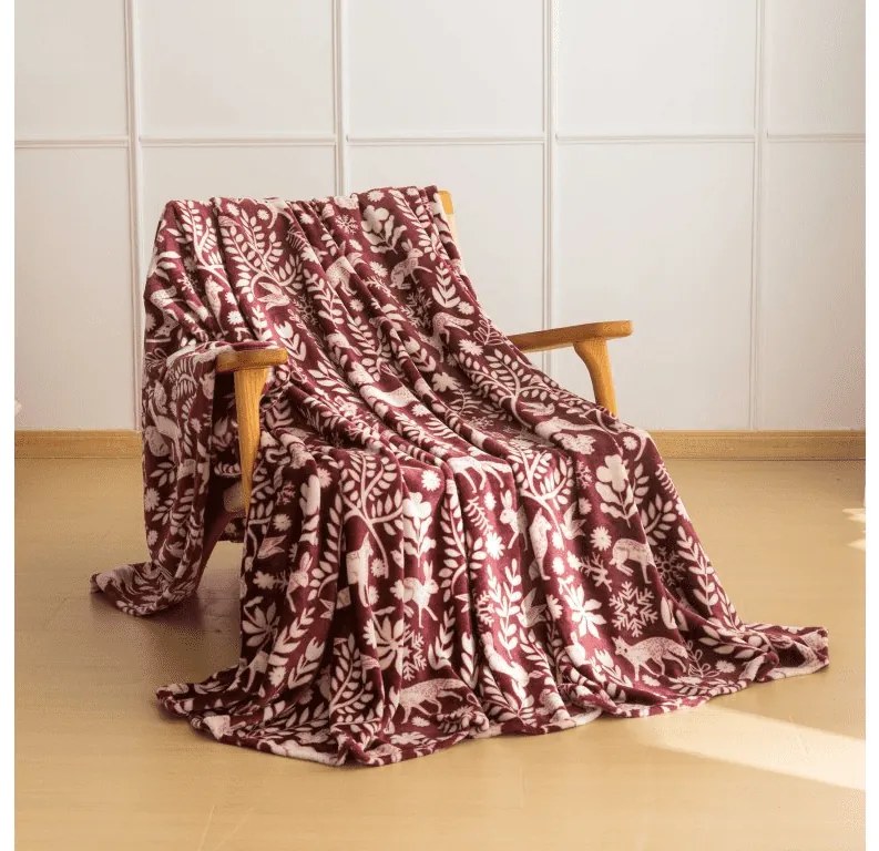 Mikroplüss takaró FOREST ANIMALS, bordó Méret: 200 x 220 cm