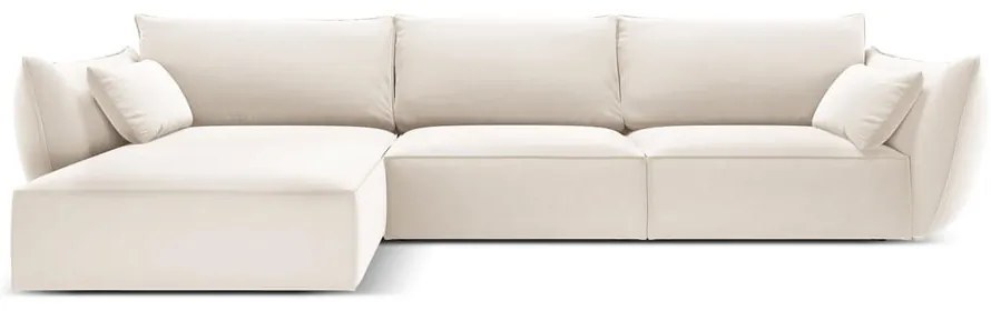 Bézs bársony sarokkanapé (bal oldali-heverő résszel) Vanda – Mazzini Sofas