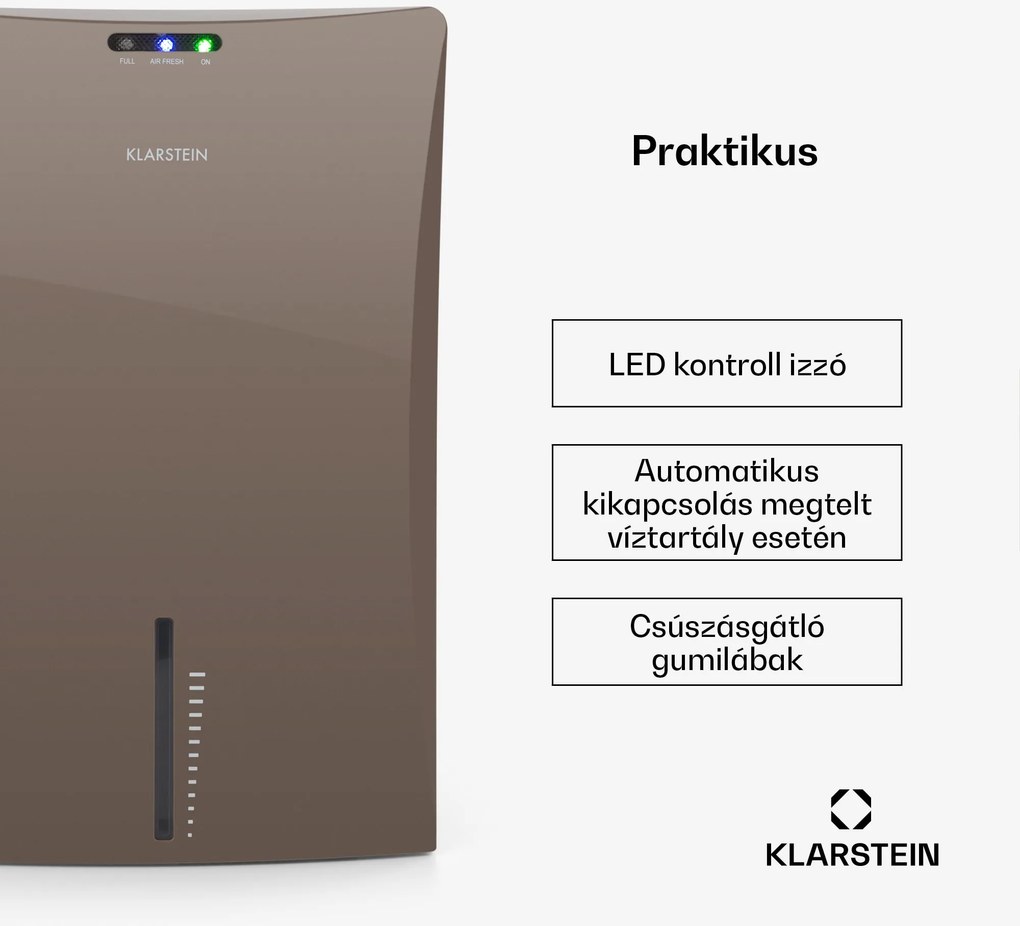 Klarstein Drybest 2000 2G, barna, párátlanító készülék, ionizátor, 700 ml/nap, 70 W