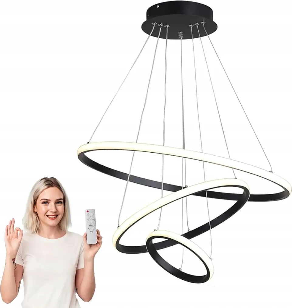 Mennyezeti Lámpa Függeszték Csillár Led Fekete Távirányítóval 3 Színben Nappaliba