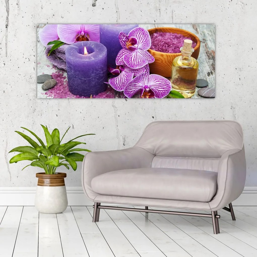 Orchideák és gyertyák képe (120x50 cm)