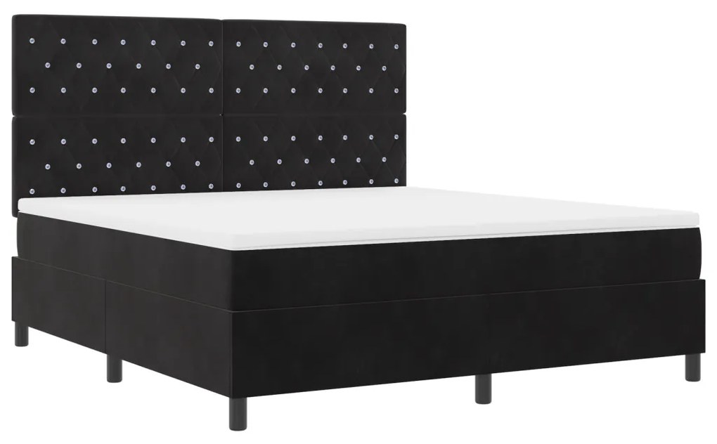 Boxspring Ágy Mattal Fekete Szuper King Bársony