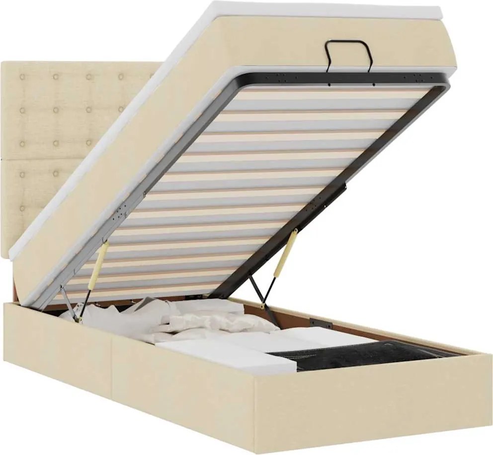 vidaXL krémszínű szövet ottomán ágy matraccal & LED-ek 90x200 cm