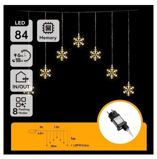 Aigostar - LED kültéri karácsonyi fényfüzér 84xLED/230V 1,2x1m IP44 meleg fehér hópelyhek
