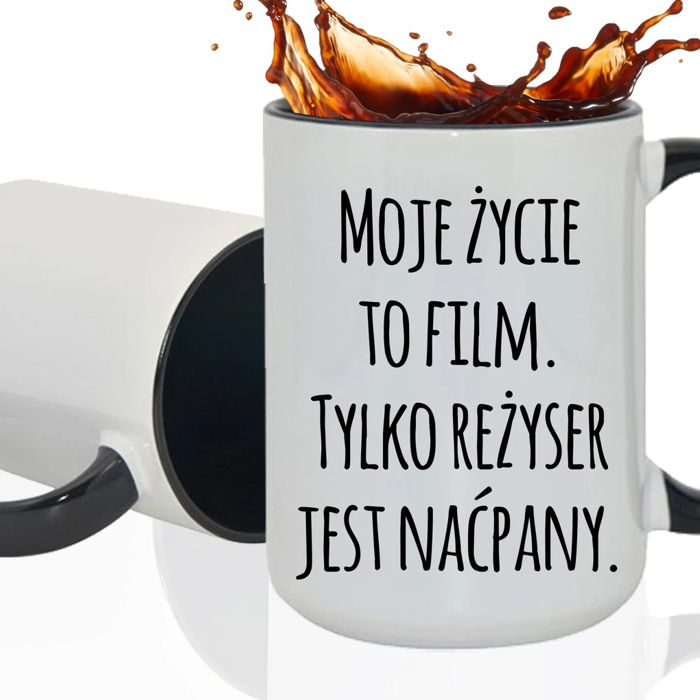 Bögre Fehér XXL Belső Fekete Nagy Kerámia Vicces Kütyü Az Élet Egy Film