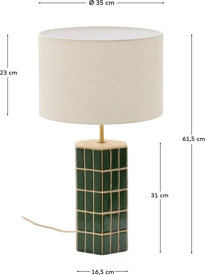 Zöld-krémszínű asztali lámpa textil búrával (magasság 61,5 cm) Rue – Kave Home