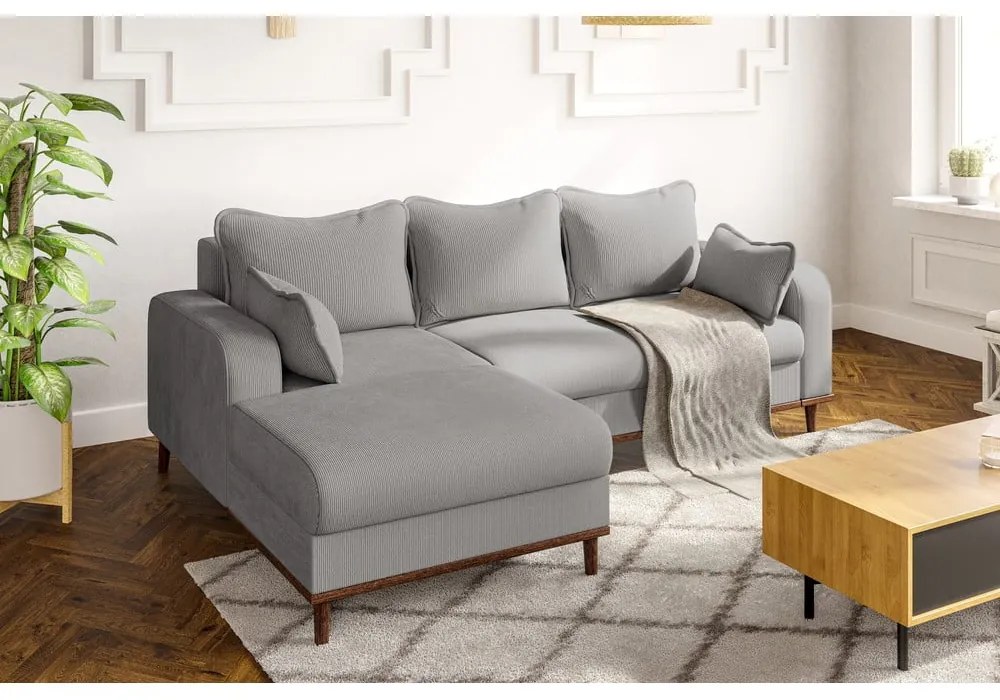 Világosszürke kordbársony sarokkanapé (bal oldali) Beata – Ropez