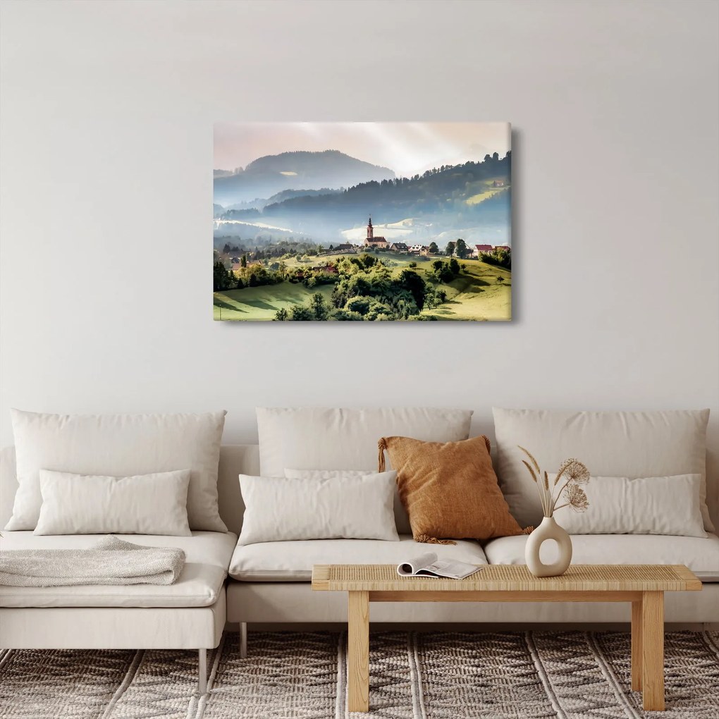 Kép - falu a ködben (90x60 cm)