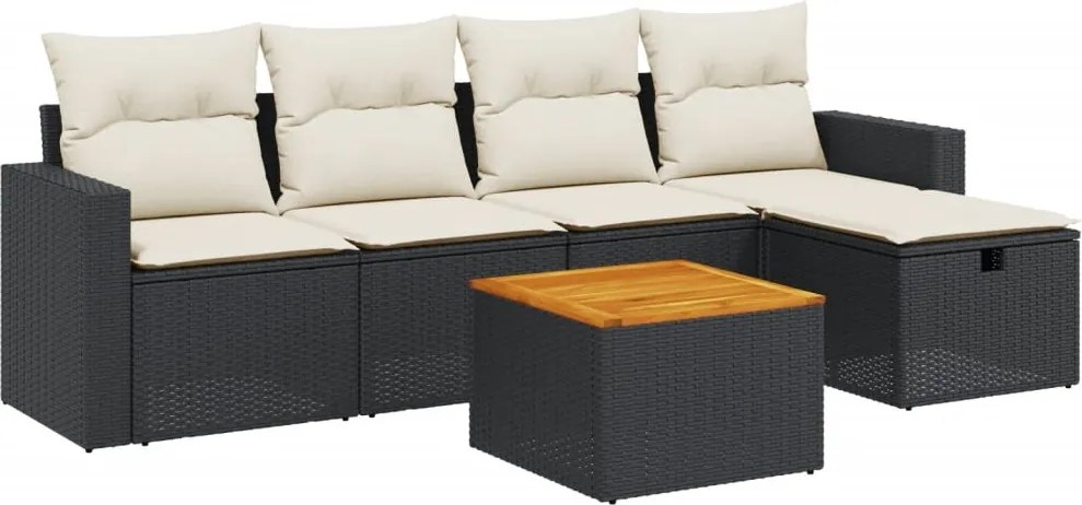 vidaXL 6 részes fekete polyrattan kerti ülőgarnitúra párnákkal