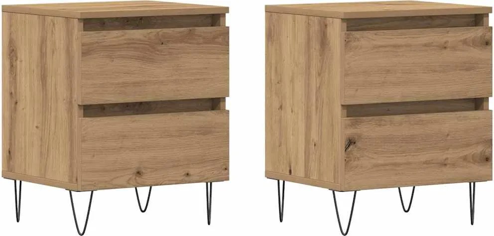vidaXL Éjjeliszekrény 2 pcs kézműves tölgy 40 x 35 x 50 cm Faanyag