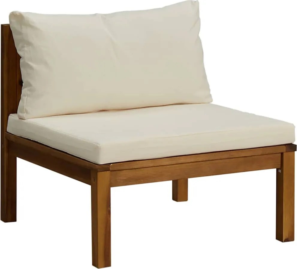 vidaXL elemes akácfa középső kanapé krémfehér párnával