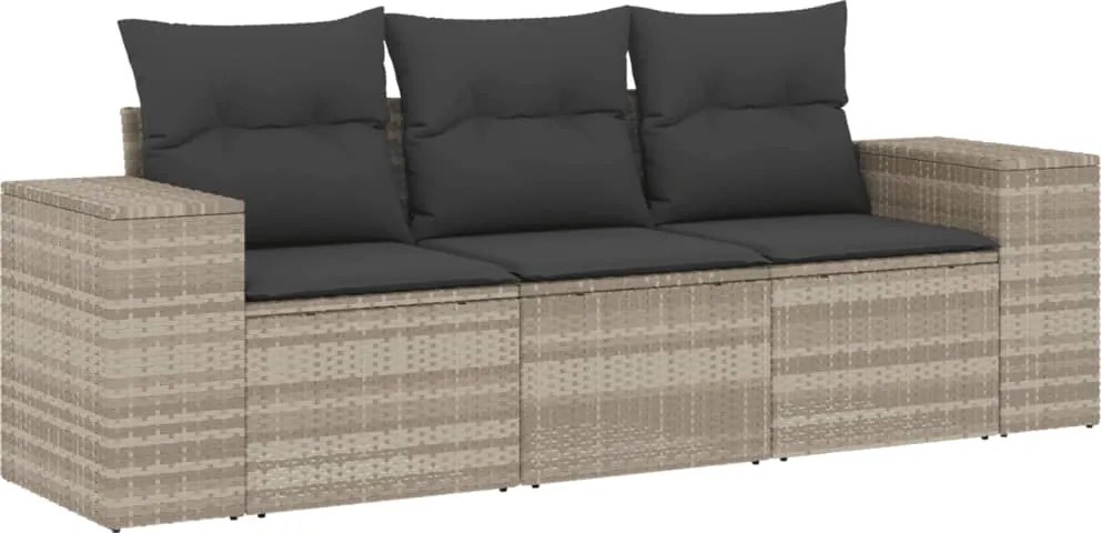 vidaXL 3 részes világosszürke polyrattan kerti ülőgarnitúra párnával