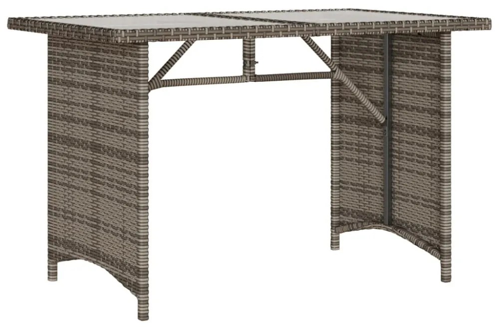 szürke polyrattan üveglapos kerti asztal 110x68x70 cm