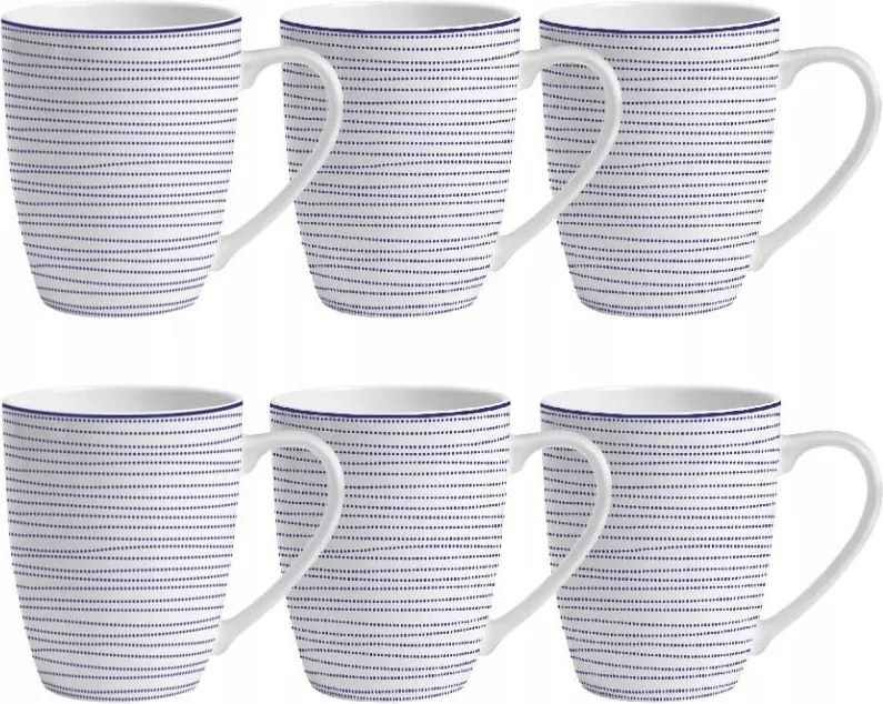 Porcelán Bögrék 360 ML 6 Db-os Szett Mg Home Fehér, Kék Mintával