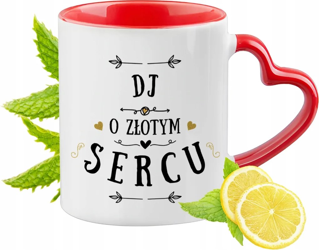 Piros bögre szív alakú füllel DJ-nek Ajándék