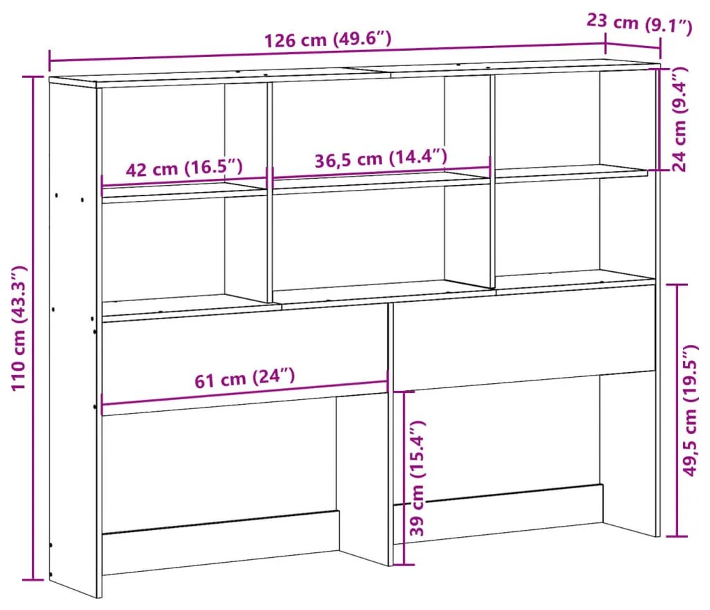 viaszbarna tömör fenyőfa fejtámla tárolóval 120 cm