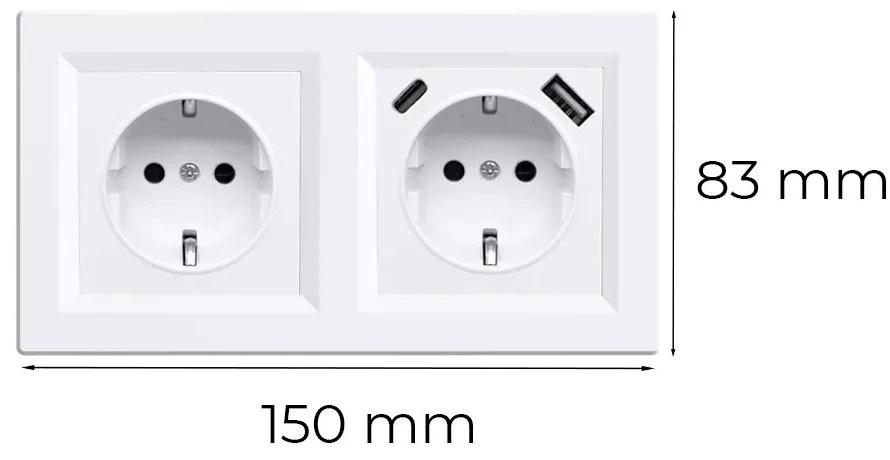 Nova földelt csatlakozóaljzat dugalj 16A 250V USB csatlakozóval fehér kerettel