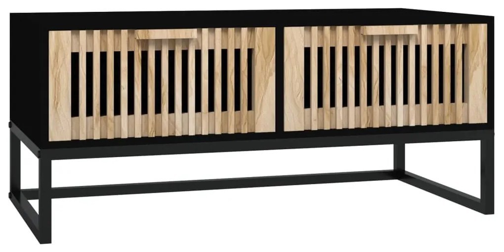 Fekete szerelt fa és vas dohányzóasztal 80 x 40 x 35 cm