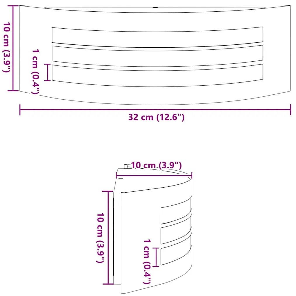 Kültéri fali lámpa Fekete 32 x 10 x 10 cm Rozsdamentes acél