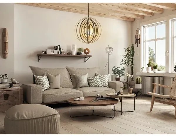 Fa függeszték zsinóron, 1xE27/60W/230V, átmérő 50 cm, tömör/furnér/kaucsukfa