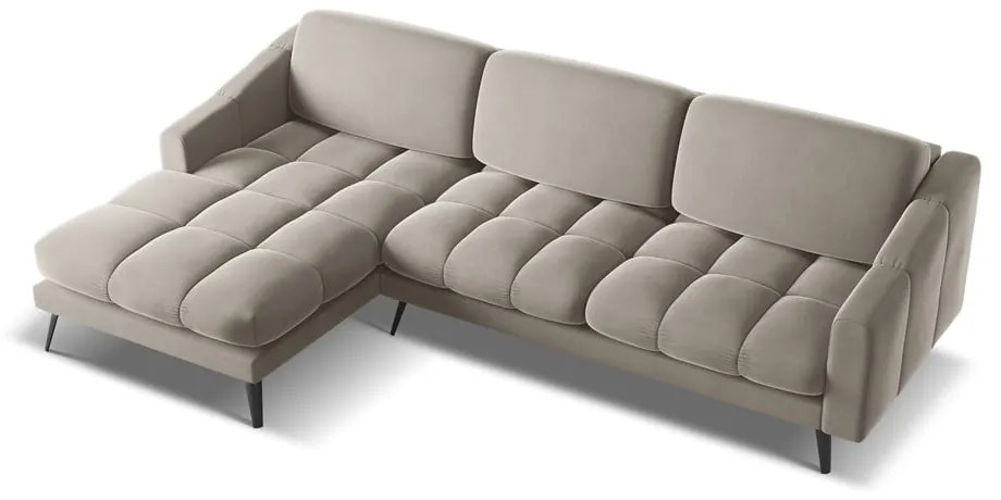 Bézs bársony sarokkanapé (bal oldali) Nalu – Makamii