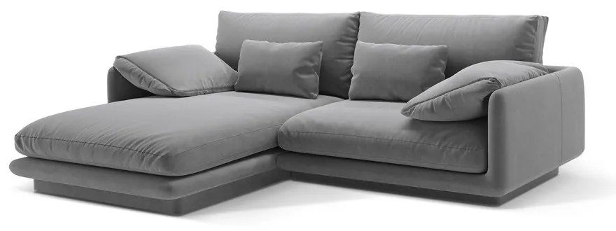Világosszürke bársony sarokkanapé (bal oldali-heverő résszel) Torino – Micadoni