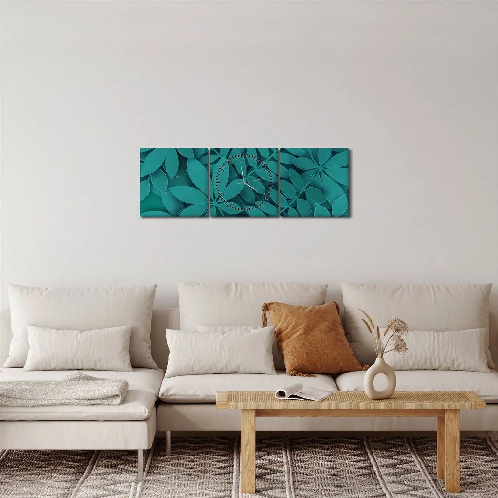 Kép - Türkiz levelek (órával) (90x30 cm)