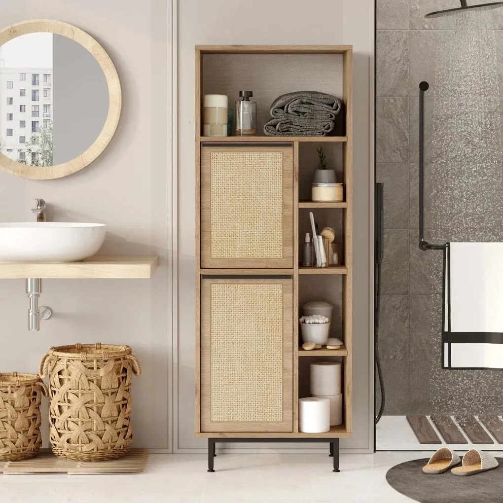 Fürdőszobaszekrény Houseland Dolby tölgy Castello/juta