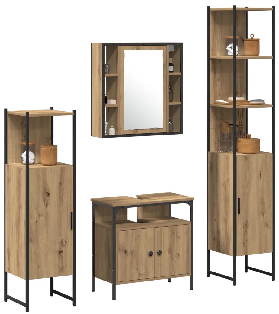 Fürdőszobai Szekrény Szett polcokkal 4 pcs kézműves tölgy