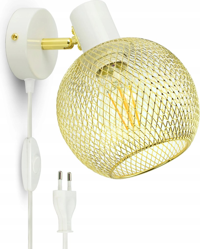Fali Lámpa Arany Globe Fehér 488-KWP E27 kapcsolóval és dugóval