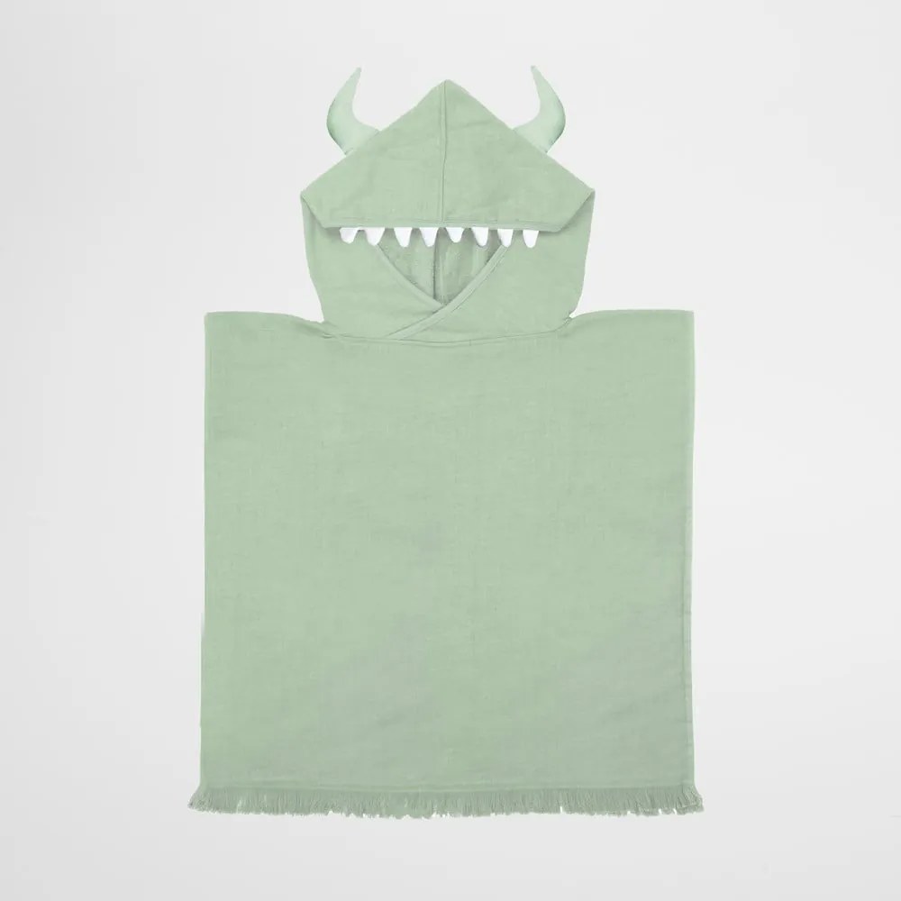 Monster zöld, kapucnis gyerek strandtörölköző, 3-6 éves korig - Sunnylife