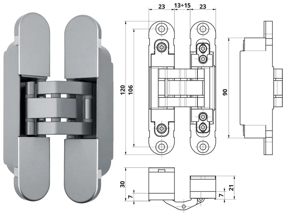 Otlav pánt rejtett IN230 3D 23x120mm F1