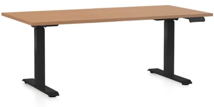 Állítható magasságú asztal OfficeTech C, 160 x 80 cm, fekete alap, bükkfa