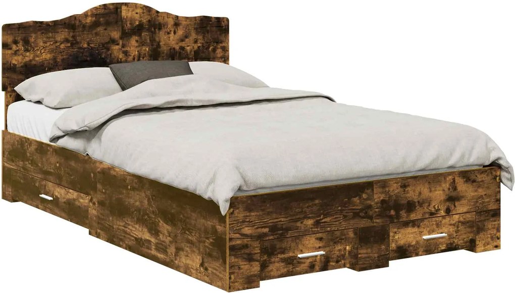 vidaXL Ágykeret fejtámlával fiókkal Füstölt tölgy 135 x 190 cm Faanyag