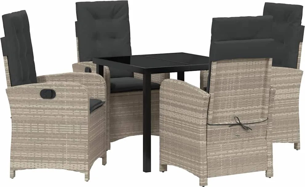 vidaXL Kert étkező szett párnával 5 pcs Világosszürke polirattan