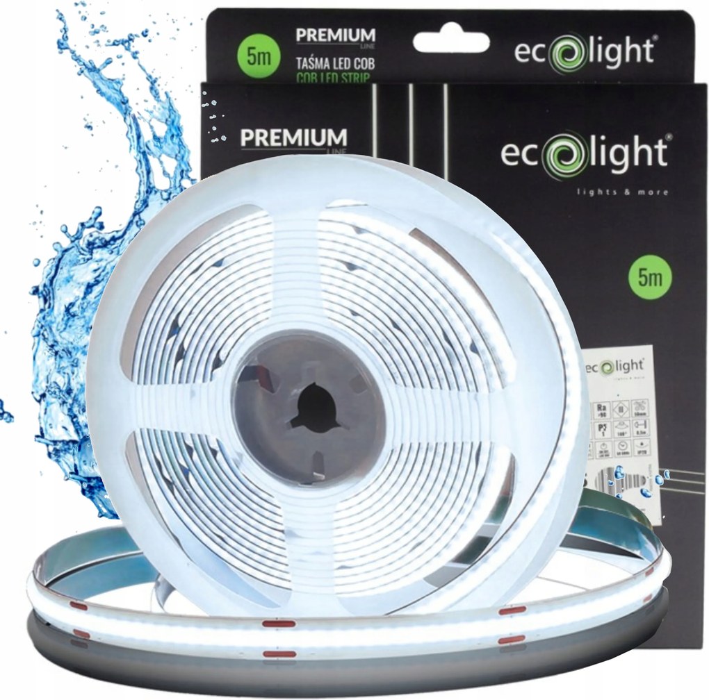 Led szalag, vízálló Cob szalag 480 LED/m, 12V, 12W/m, 1560lm/m, 6000K, fürdőszobába, 5m