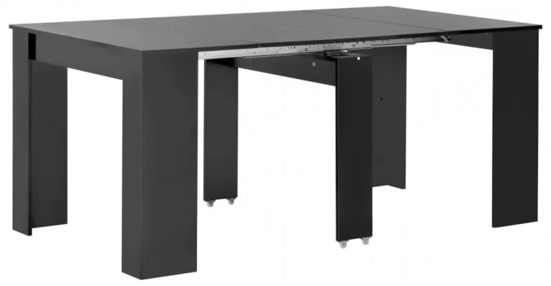 Magasfényű fekete kihúzható étkezőasztal 175 x 90 x 75 cm