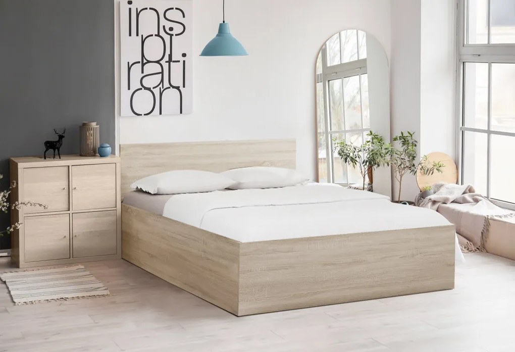 SOFIA ágy 140 x 200 cm, sonoma tölgy Ágyrács: Ágyrács nélkül, Matrac: Sommera 18 cm matrac