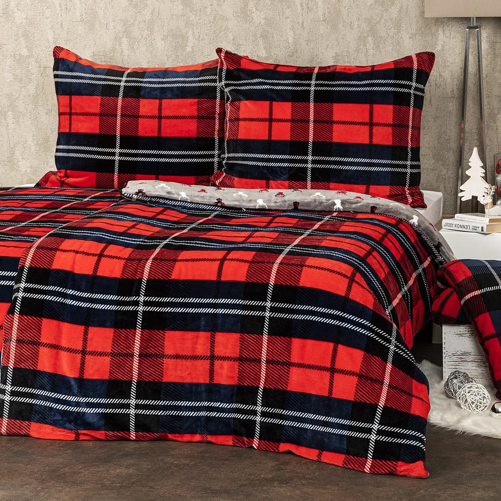 4Home Kocka mikroflanel ágyneműhuzat piros, 140 x 200 cm, 70 x 90 cm, 140 x 200 cm, 70 x 90 cm