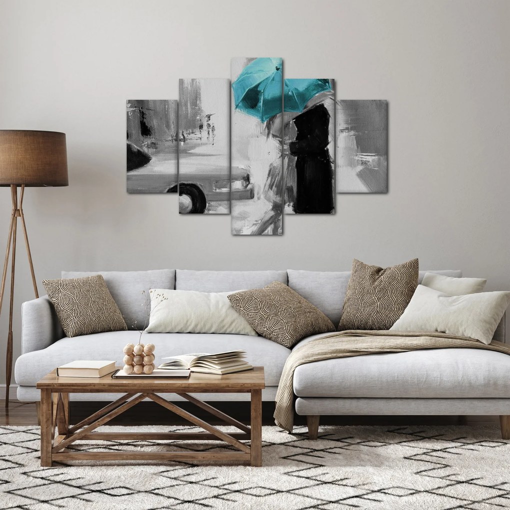 Kép - Szerelmes pár esernyővel, kék (150x105 cm)