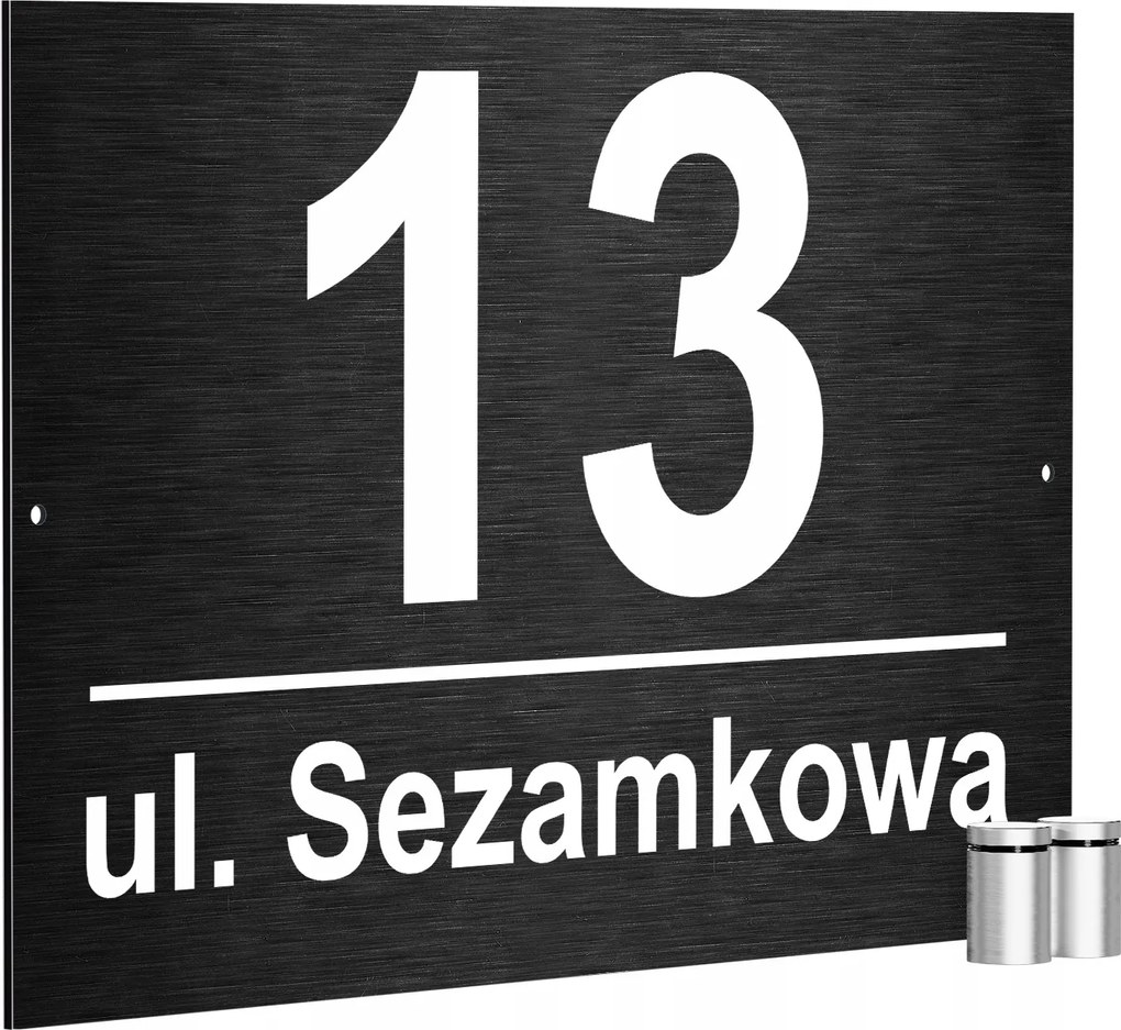 Házszám Címtábla Házszámmal Fekete Csiszolt 2 Távtartók