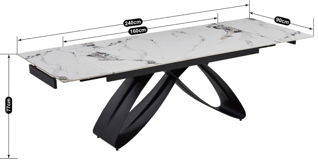 Fehér Márványhatású Bővíthető Kerámia Asztal. LUIGI 160-240 cm