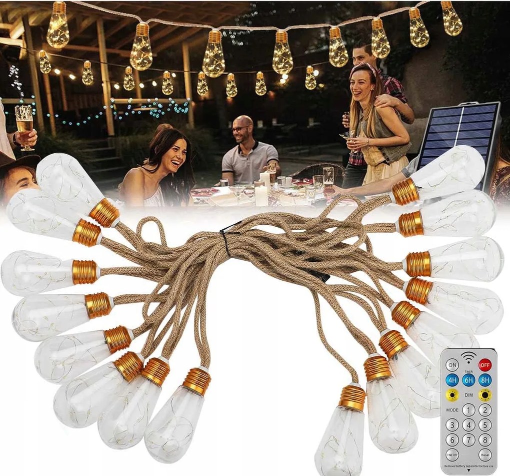 Napelemes kerti girland Napelemes lámpák 16x Led izzó Erkély labdák