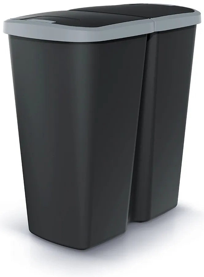 Szemeteskuka DUO fekete, 45 l, szürke / fekete
