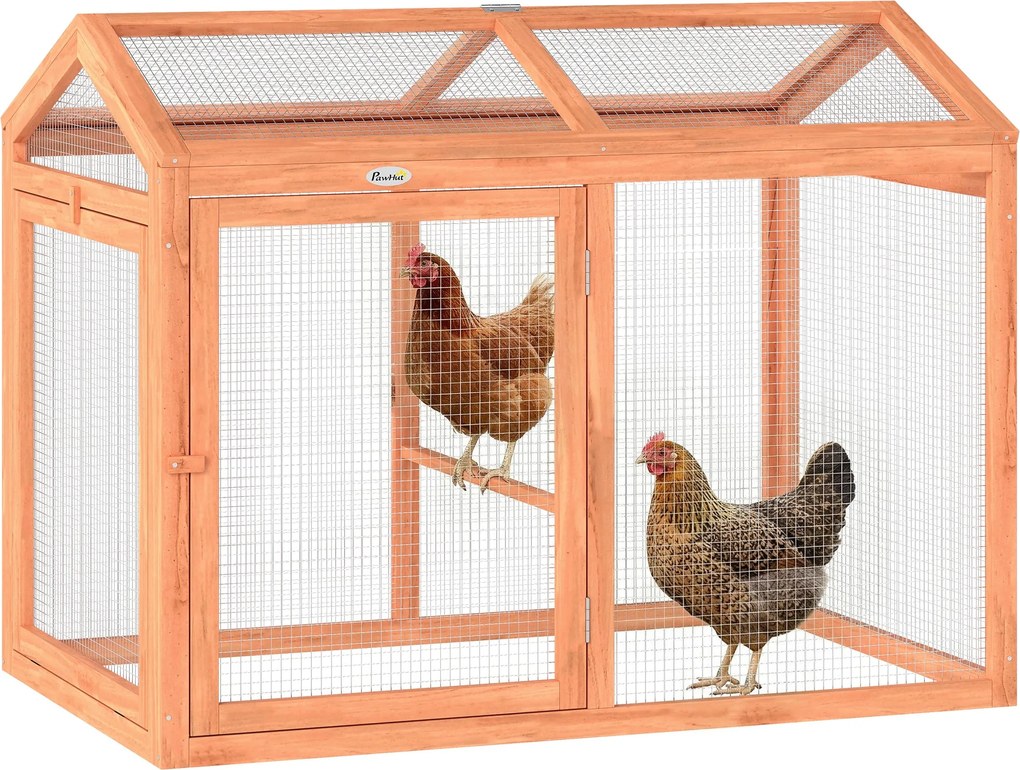 PawHut fa tyúkfuttató, 104 x 70,5 x 84 cm, ülőrúddal és dupla ajtóval – narancssárga | Aosom
