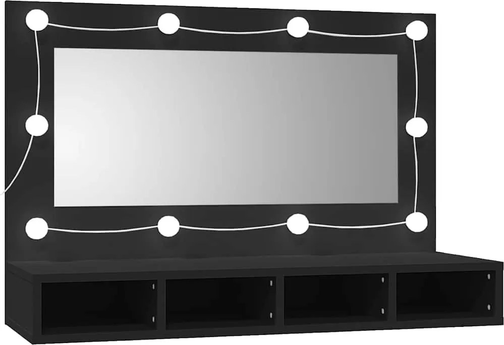 Fekete tükrös szekrény LED-ekkel 90x31,5x62 cm