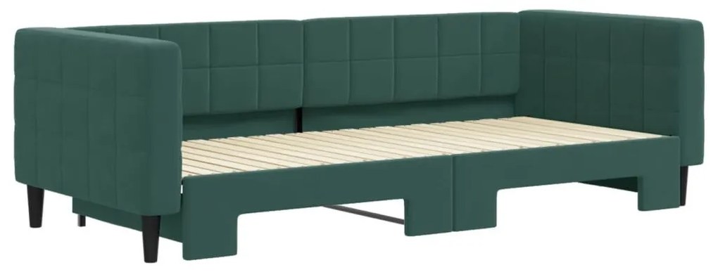 sötétzöld kihúzható bársony heverő 90 x 200 cm