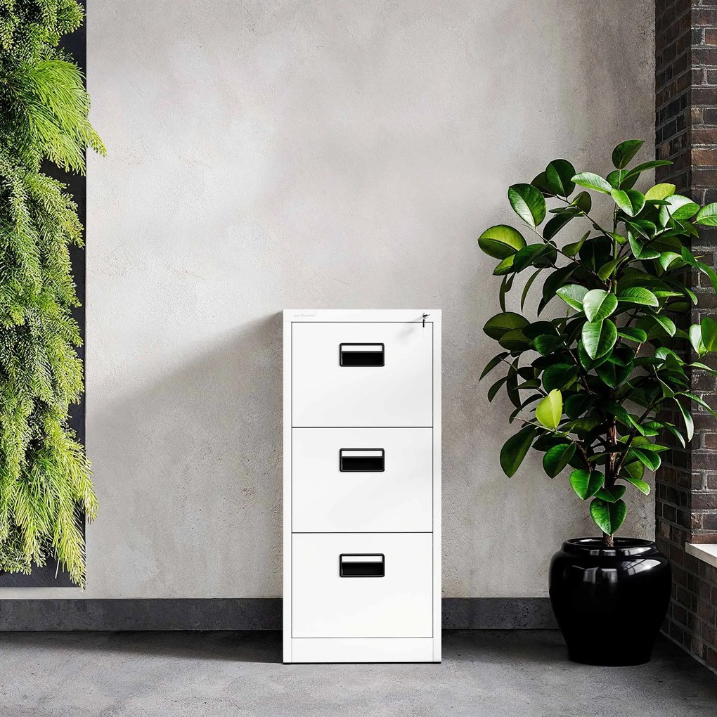 Fém irattartó szekrény, 3 fiókos SARA V3, 460 x 1020 x 620 mm, fehér