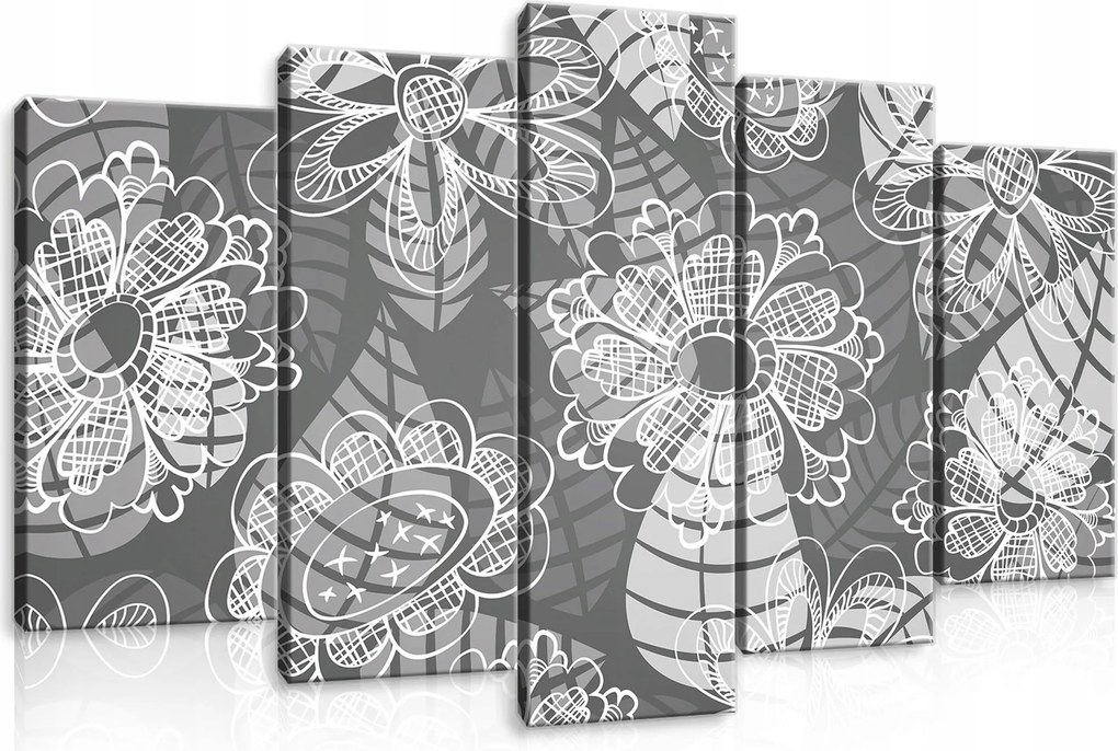 Vászonkép 100x60 Moduláris poliptych keret nélkül virágos szürke absztrakt