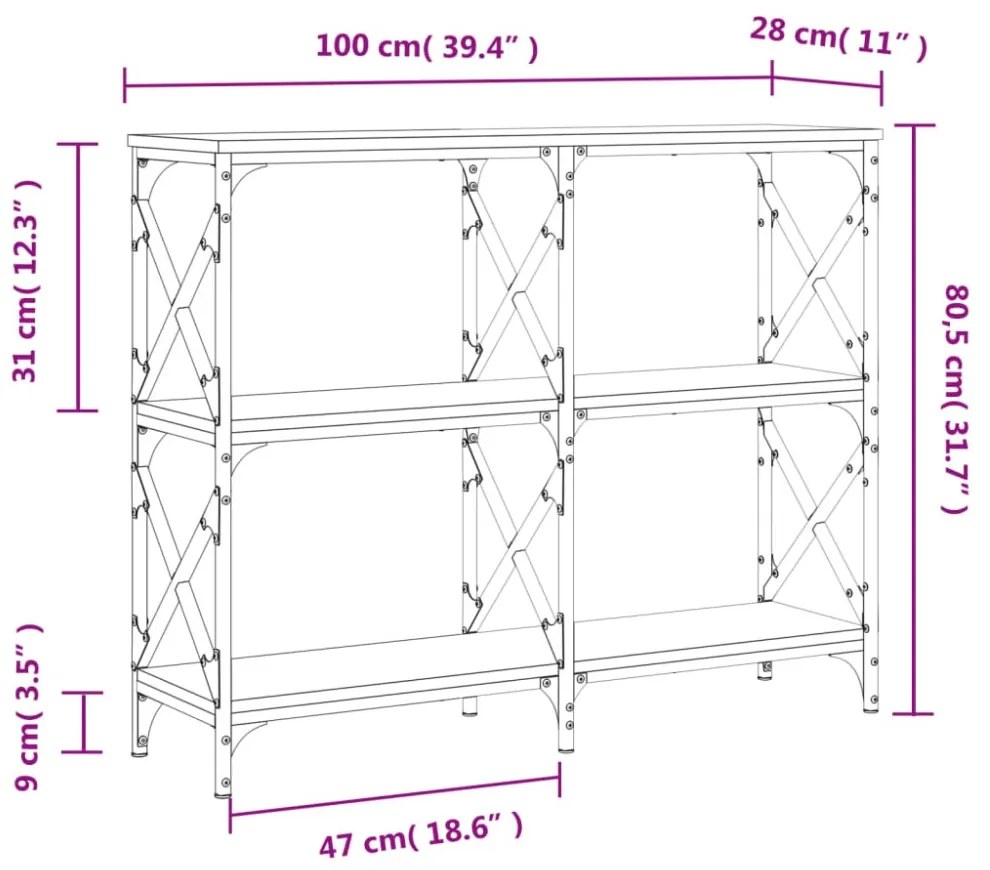füstös tölgy színű szerelt fa tálalóasztal 100 x 28 x 80,5 cm